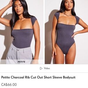 Pretty Little Thing Charcoal Rib Cut Out Short Sleeve Bodysuit